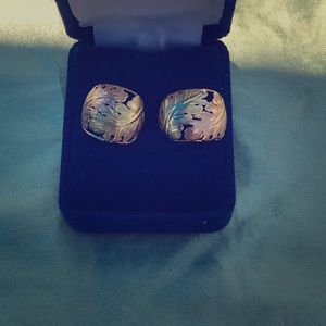 18K Gold Italian Leaf Earings Yellow/Rose Gold